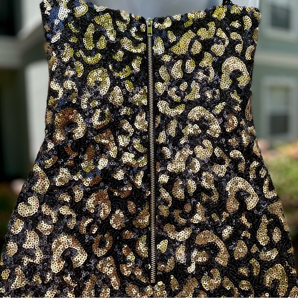G Guess Black Sequins Mini Dress Size XS Gold Ranji Cheetah Sexy Animal Print - Picture 5 of 12